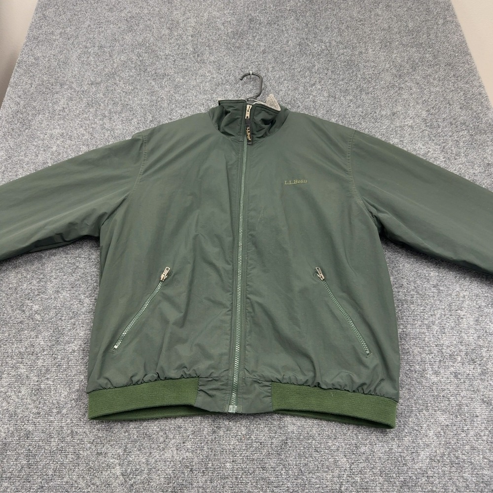 LL Bean Jacket Mens L Green Nylon Fleece Lined Warm-up Bomber Gorpcore Outdoor‎